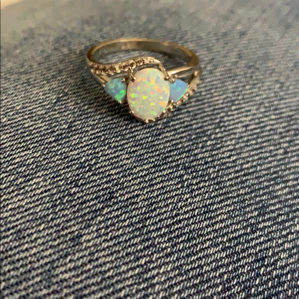 Opal and white sapphire ring